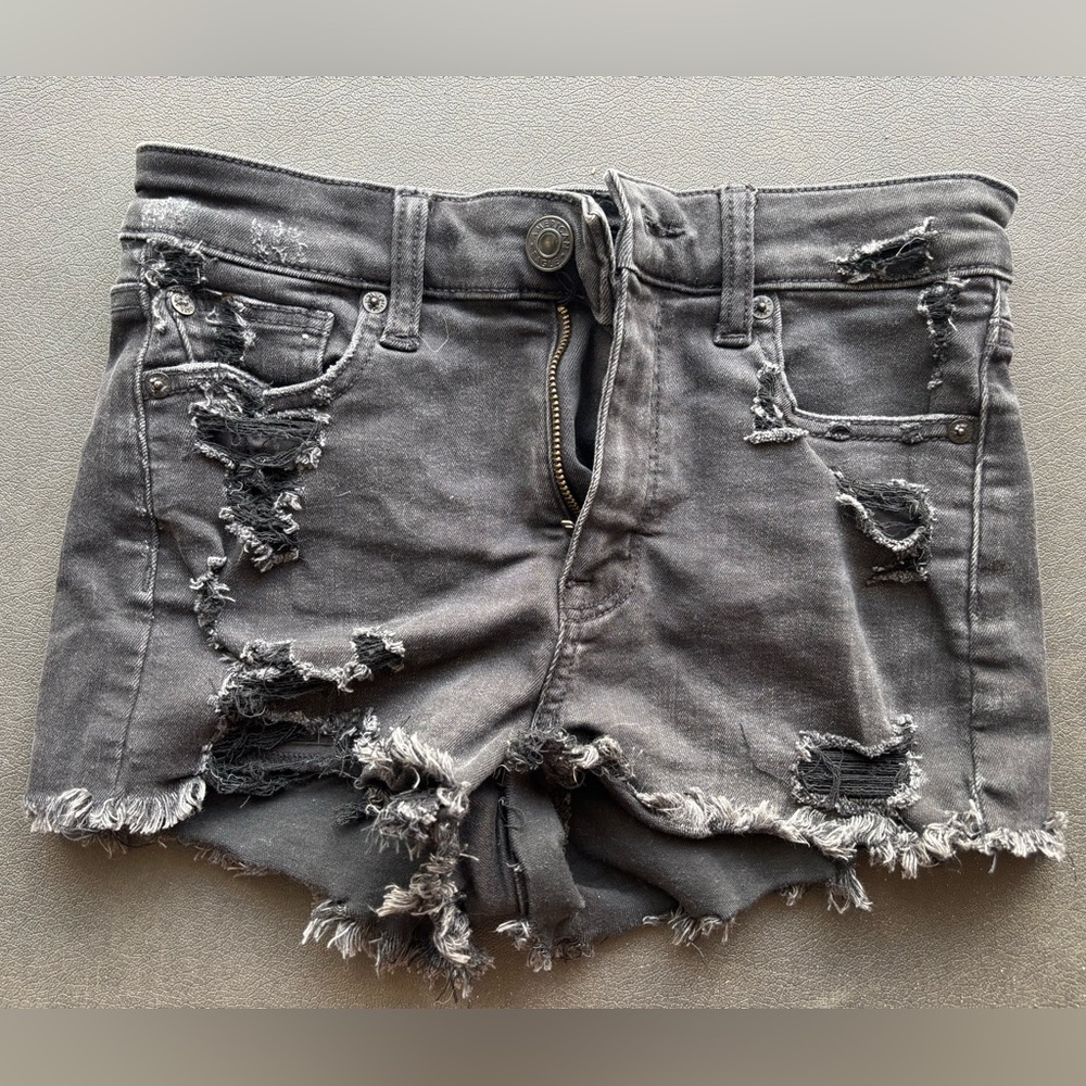 Distressed Black Jean Shorts